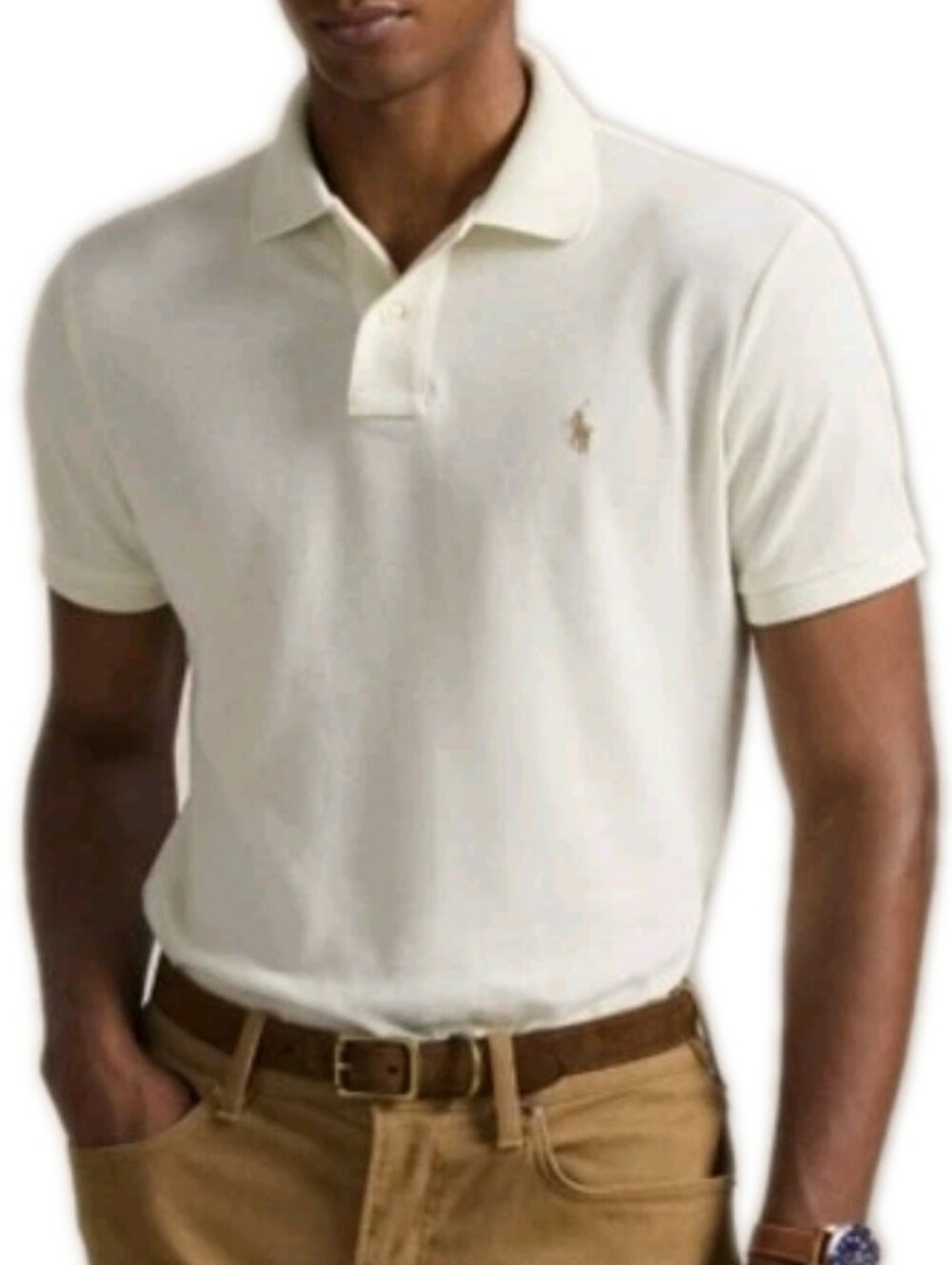 RALPH LAUREN $118 Ivory 3/4 Button Pullover Polo Shirt Sz Lg